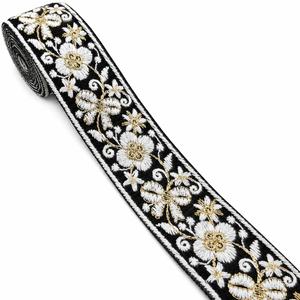 Embroidered Lace Trim 1.5 Inch Floral Border Ribbon <b>for</b> Garments Dresses Saree Craft Decoration - Product Image 1