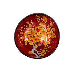 Bol décoratif en noix de coco laqué avec un élégant motif de fleurs de prunier dorées, ustensile de cuisine écologique, bol à fruits naturel - Product Image 1