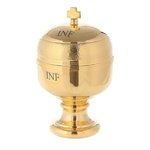 Elegante Juego de Recipientes para Aceite Sagrado de Latón con Acabado Dorado y Cruz en la Parte Superior, Diseño Tradicional, Decoración Interior, Duradero, para Uso en Iglesias y Hogares, Forma Redonda - Product Image 5