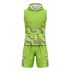 Uniforme de football personnalisé pour garçons 7v7, ensemble de maillot à capuche sans manches et short, impressions abstraites sublimées, logo d'équipe personnalisé, nom et numéro - Product Image 1