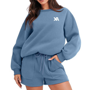 Conjunto de Sudadera y Pantalón Corto para Mujer, 100% Algodón, Estilo Casual, Manga Larga, Ecológico, Transpirable, para Uso Diario y Fines de Semana - Product Image 1