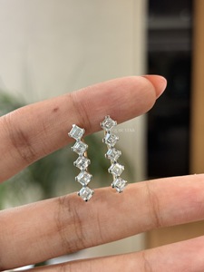 Graduated Asscher Cut Lab Grown Diamond Ear <b>Climber</b> <b>Earrings</b> 2.80 Ct Gold Curved Minimalist Prong Set Fine Jewelry for Women - Product Image 2