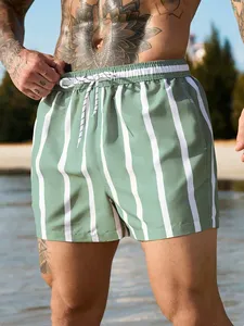 Short de bain rayé pour hommes avec cordon de serrage, short de plage pour hommes, short de natation pour hommes, short de plage pour hommes, style hawaïen - Product Image 1