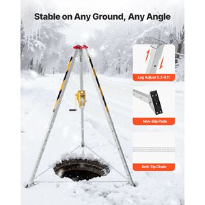 Kit di Sollevamento con Treppiede per Soccorso Pesante, Verricello da 2600 Libbre, Gambe Regolabili da 4,76 Piedi, Cavo da 98,5 Piedi, Protezione Anticaduta per Spazi Confinati - Product Image 4