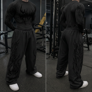 Long Sleeve Gym <b>Compression</b> <b>Shirt</b> & Matching Pants Workout <b>Men</b> Quick Dry Spandex Polyester Printed Front Full Sleeve Sport - Product Image 3