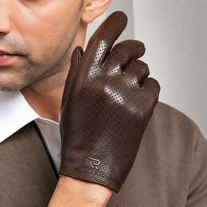 Hot Selling Men Brown Leather Wrist Bike Wear Gloves Breathable Eco-Friendly Plain Style for Outdoor Casual Daily Use Winter - Product Image 3