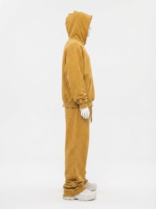 Men's 2 Piece Mustard Yellow Washed Hoodie <b>Sweatpants</b> Set Oversized Distressed Graphic Pullover Tracksuit Streetwear - Product Image 5