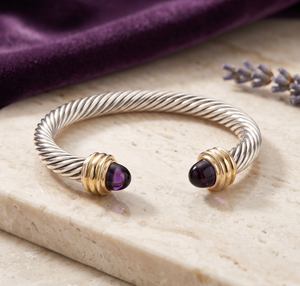 Gold Plated IGI Certified Classic 925 Sterling Silver Cuff Bangle <b>Bracelet</b> Natural Purple <b>Amethyst</b> Anniversary Wedding Gift - Product Image 1