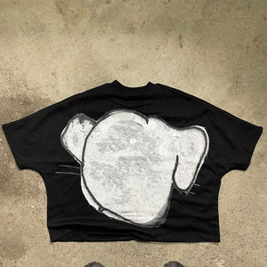 <b>Mens</b> Black Oversized Graphic Print Short Sleeve Cotton T-Shirt Custom Logo OEM ODM Wholesale Apparel - Product Image 2