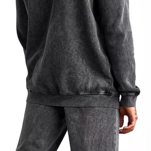Nouvel ensemble de survêtement unisexe vintage noir délavé avec logo personnalisé, deux pièces : sweat à capuche et pantalon de jogging en molleton, tenue de sport pour la gym, vente en gros - Product Image 2