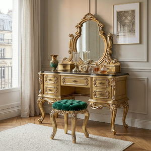 Ensemble coiffeuse <span class=keywords><strong>de</strong></span> luxe personnalisé en bois <span class=keywords><strong>de</strong></span> palissandre, style français classique, avec miroir et tabouret, pour villa, suite nuptiale, mobilier OEM - Product Image 2