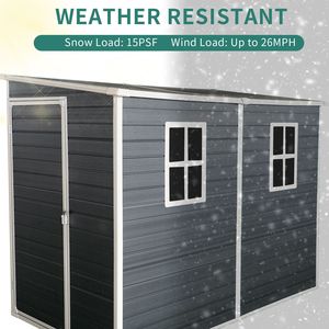 Caseta de Jardín de Resina para Exteriores de 8x4 pies con Puerta con Cerradura, Caseta de Almacenamiento para Patio y Herramientas, 2 Ventanas, Nuevo Producto, Categoría: Casetas y Almacenamiento - Product Image 5