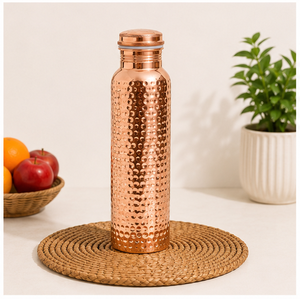 Bouteille d'eau de voyage personnalisable en cuivre martelé pur, artisanale, moderne, ayurvédique, bien-être, anti-fuite, écologique - Product Image 5