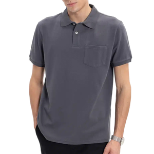 Men's Dark Gray Short Sleeve <b>Polo</b> <b>Shirt</b> Solid Color Casual Cotton Oxford Fabric Breathable Regular Fit Collared Design <b>Pocket</b> - Product Image 1