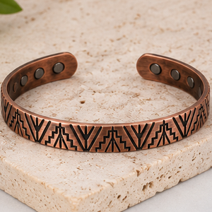 Fashionable Metal Open Cuff Bracelet Handmade Exquisite Geometric Tribal Engraved Design Copper Tone Jewelry - Product Image 3