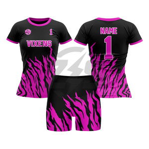 Ensemble de maillots de volley-ball pour femmes, impression par sublimation, rouge, vert, blanc, polyester respirant, uniforme pour femmes - Product Image 1