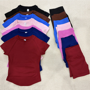 Custom Logo Women 2-Piece Crew Neck <b>Sweat</b>-Wicking High Waist Gym Set Seamless Long Sleeve Crop <b>Top</b> Scrunch Butt Solid Workout - Product Image 4