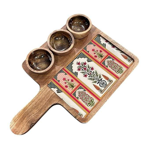 Bandeja de servir de madera de acacia y mango con juego de mini tazones personalizados para servir comida, postres y frutos secos de blossom cr - Product Image 4
