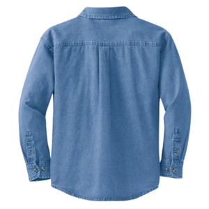   Chemise en jean boutonnée bleu clair à manches longues avec lettres brodées, chemise en jean décontractée à col pour femme - Product Image 6