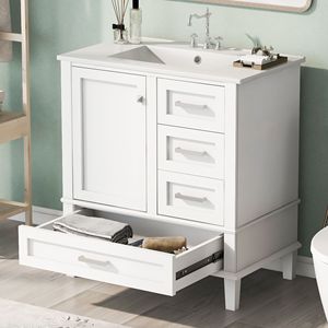 Mobile Bagno Moderno da 30 Pollici con Chiusura Ammortizzata, Armadietto Contenitore e Lavabo Integrato con 3 Cassetti - Stile Urbano - Product Image 3