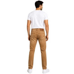 Customized Camel Brown <b>Men</b> Slim Fit Biker Jeans <b>Stretch</b> Denim Pants Ribbed Knee Detail Casual Streetwear Fashion Trousers - Product Image 2
