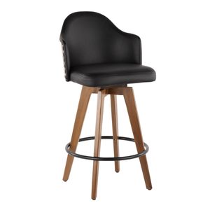 Sgabello da bar Ahoy Mid Century in noce e similpelle nera - Product Image 1