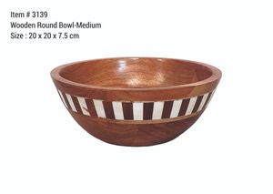 Bol de service rond en bois d'acacia de qualité supérieure, design contemporain, pour table de cuisine, hôtels et cafés, qualité export. - Product Image 1