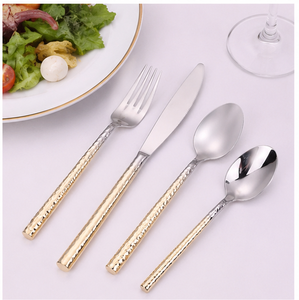 Juego de Cubiertos de Acero Inoxidable con Mango Martillado, Elegante Juego de Cubiertos Bicolor en Dorado y Plateado para Bodas, Hoteles y Restaurantes - Product Image 4