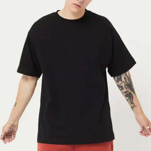 Factory Wholesale Custom Men's Cotton T-Shirt Thick Collar Stock with Solid <b>White</b> Box Blank <b>Tee</b> in Black Boxy Fit Letter Pattern - Product Image 4