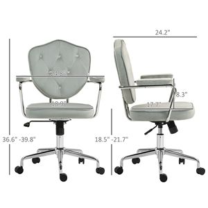 Sedia Girevole Direzionale in Velluto Grigio con Design Trapuntato a Bottoni per Ufficio Domestico - Product Image 3