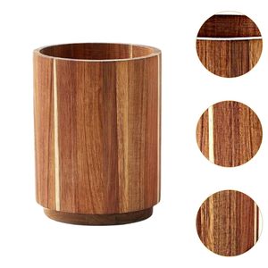 Support d'ustensiles de cuisine en bois artisanal avec ensemble de cuillères, spatules, fouets et cuillères ajourées en bois, style rustique pour comptoir - Product Image 4
