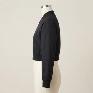 Chaqueta Bomber Negra para Mujer, Manga Larga, Cierre de Cremallera, Capucha, Color Sólido, Piel de Vaca, Lona, Reversible, Transpirable - Product Image 2