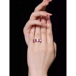 Bague de luxe pour femme en argent plaqué, sertie d'un rubis de culture taille coussin, avec monture à barrettes, certifiée par un tiers, 50g - Product Image 3