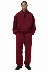 Conjunto de chándal de invierno para hombre, de forro polar grueso, con chaqueta holgada con cremallera y pantalones deportivos acampanados, estilo urbano, de 2 piezas. - Product Image 3