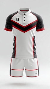 ชุดกีฬารักบี้ฟุตบอล เสื้อเจอร์ซีย์ติดกระดุม กางเกงขาสั้น ชุดเซ็ต 100% โพลีเอสเตอร์ ชุดยูนิฟอร์มกีฬารักบี้ฟุตบอล - Product Image 4