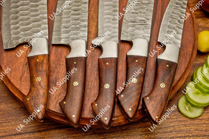 Juego de Cuchillos de Chef de 5 Piezas con Hoja de Acero de Damasco Forjado Afilada como una Navaja, Mango de Madera Hecho a Mano, Cómodo, con Bolsa de Cuero, Venta al por Mayor, OEM/ODM - Product Image 5