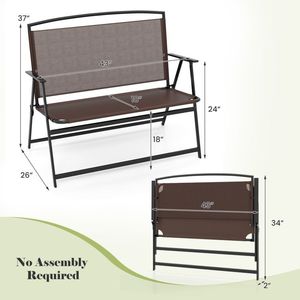 Banc de jardin pliable pour 2 personnes avec dossier et accoudoirs pour l'utilisation en jardin ou sur la terrasse - Product Image 4