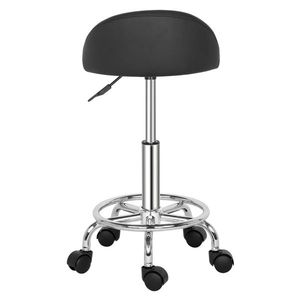 150kg Technician's Round Salon Stool with Small Backrest & Haha Feet Black Nylon Wheels Semi PU Leather-Haha Furniture - Product Image 5