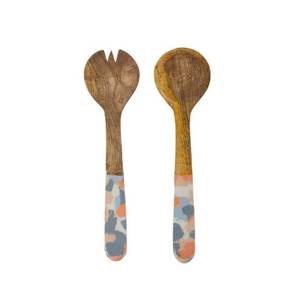 Juego de servidores de ensalada de diseño moderno con mango de madera natural y estampado en esmalte, a precio de fábrica al por mayor. - Product Image 2