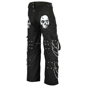 Pantalon cargo gothique punk pour homme, noir, ample, avec chaînes, sangles, poches à crâne, vente en gros, pantalon 2026 - Product Image 5