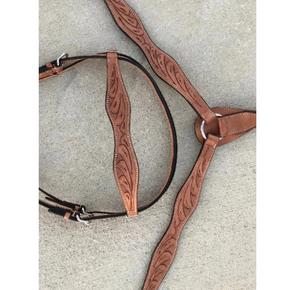 Cabezada, pechopetral y riendas de cuero tópico estilo western con diseño repujado a mano y herrajes de acero inoxidable, fabricante indio, marca LLT, modelo LLT-HP-026-ZK - Product Image 3