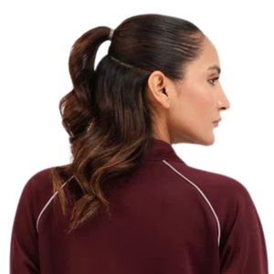 Women's <b>Burgundy</b> Tone Zip Track Jacket Stand Collar Long Sleeve Daily Sports Jacket Contrast Piping Side Pockets Lite Slim - Product Image 4