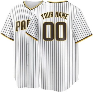 Maillot de baseball personnalisé pour homme, blanc à rayures fines, manches courtes, boutons sur le devant, impression numérique, polyester respirant, taille adulte, grande taille - Product Image 5