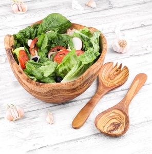 Juego de ensaladeras de madera de olivo ecológicas hechas a mano, decoración rústica para cocina, regalo, kit de cera de abejas, tazón de servir artesanal de madera - Product Image 4