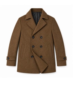 Abrigo de lana de doble botonadura para hombre, con solapa con muescas, manga larga y gruesa, tejido de lana, color marrón. - Product Image 3