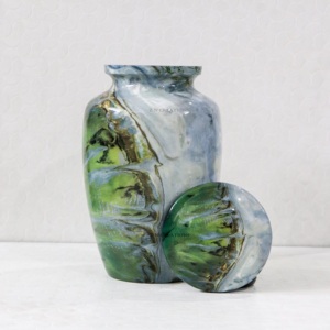 Urne funéraire en aluminium personnalisée la plus vendue, décorative, artisanale, en marbre vert, imprimée, pour le stockage des cendres humaines - Product Image 4