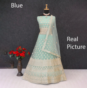 Traje Anarkali largo estilo indio y pakistaní con red de mariposas y trabajo de espejos, con dupatta con borde de encaje en rayón, listo para usar. - Product Image 4