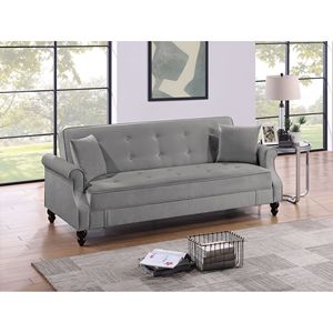 Divano Letto Contemporaneo 1 Pezzo in Tessuto Grigio Bruciato Regolabile con Contenitore Imbottito, Schienale Trapuntato e Cuscini per Soggiorno e Uso Futon - Product Image 1