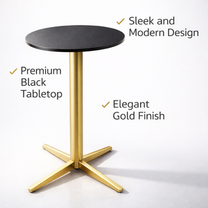 Mesa <span class=keywords><strong>de</strong></span> Bar Redonda Contemporánea <span class=keywords><strong>con</strong></span> <span class=keywords><strong>Base</strong></span> <span class=keywords><strong>de</strong></span> Pedestal <span class=keywords><strong>de</strong></span> Acero Inoxidable Cepillado y Tapa Negra para Uso en Cafeterías, Hoteles, Salones y Restaurantes - Product Image 2