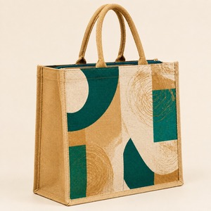 Sac fourre-tout de plage en jute à imprimé géométrique, fermeture éclair, longue poignée en corde, logo personnalisé, cadeaux d'entreprise, réutilisable pour le shopping - Product Image 2